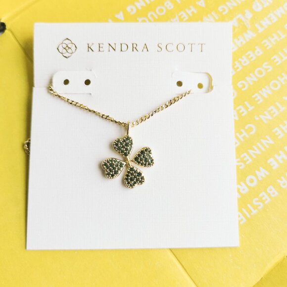 Kendra Scott Jewelry - Kendra Scott Clover Green Crystal Short Necklace - Gold